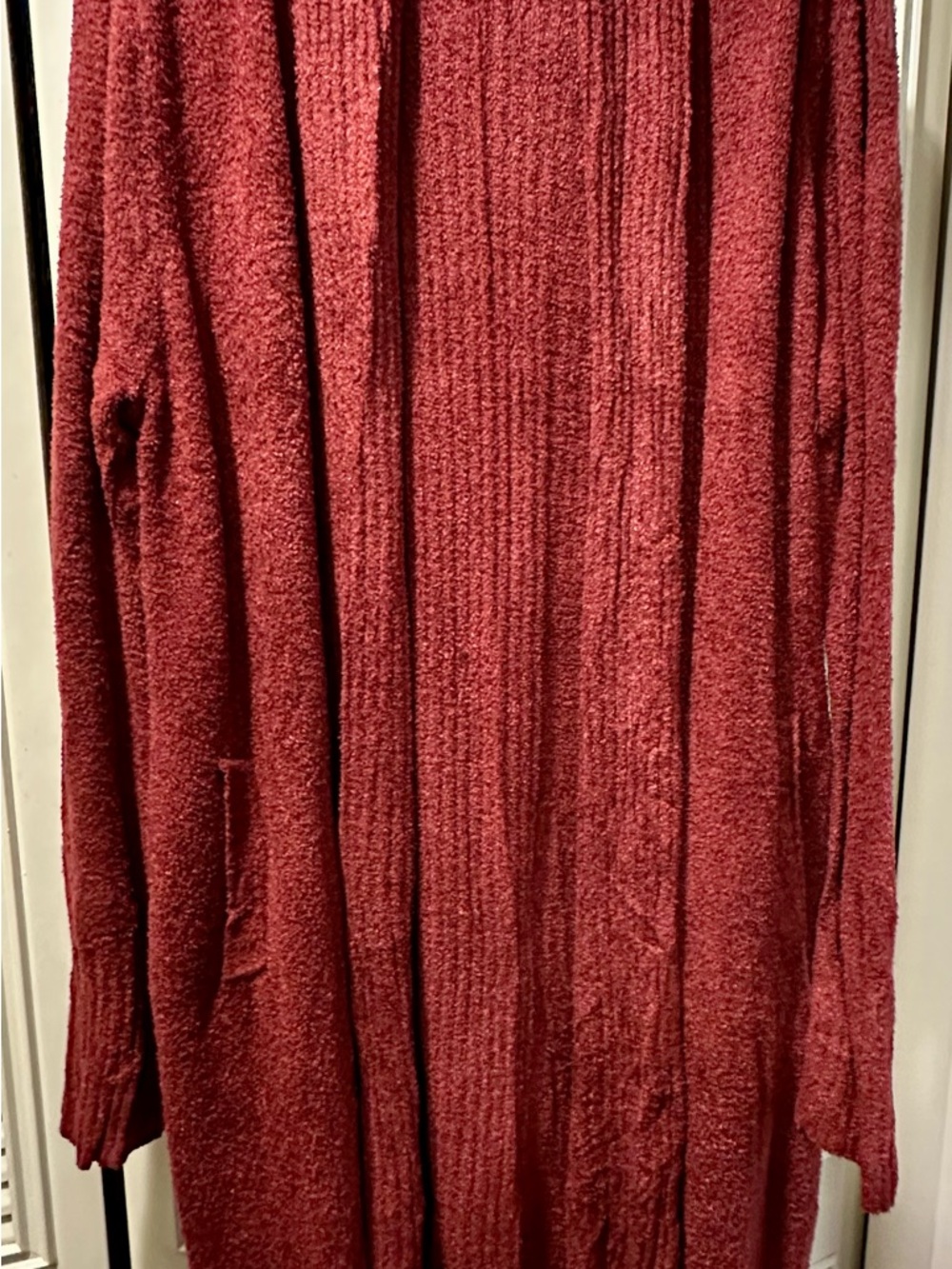 Barefoot Dreams Long Open Front Cardigan in Deep Red